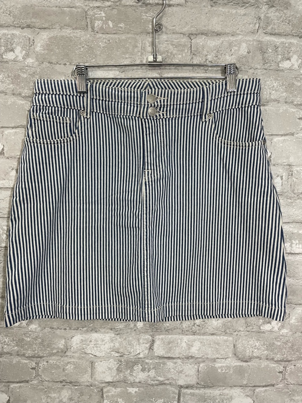 Striped Denim Mini Skirt - Navy & White